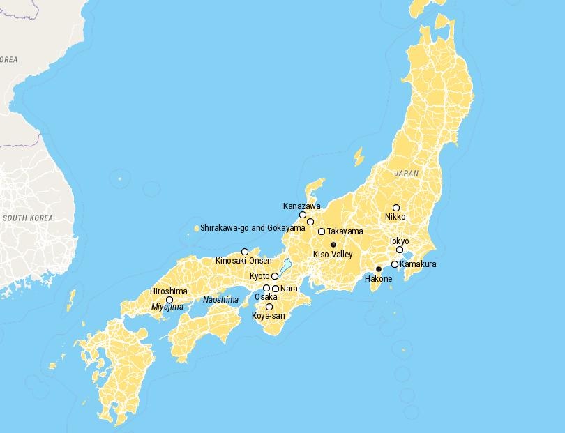 Map of Places to Visit in Japan