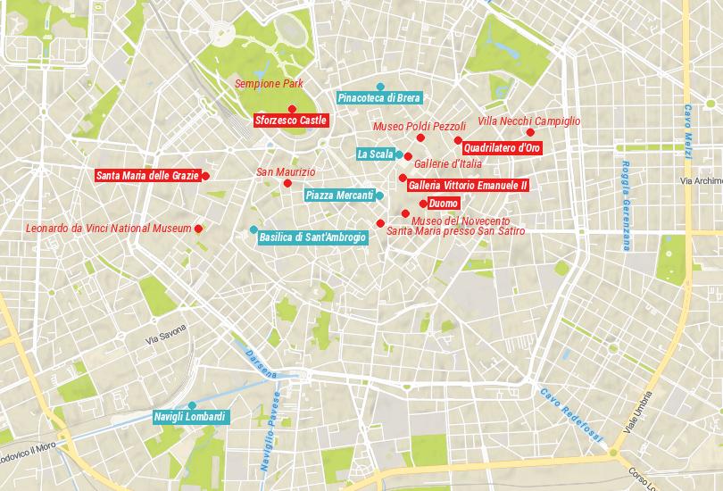 Map of Things to Do in Milan, Italy