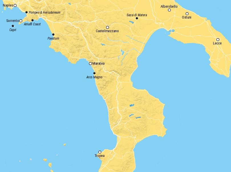 Map of Places to Visit in Southern Italy