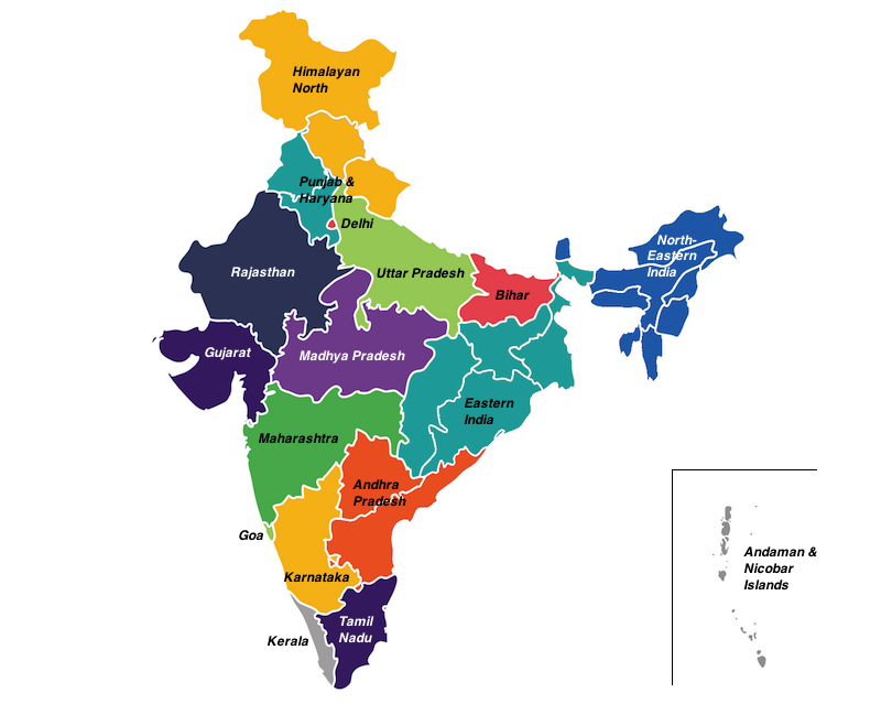 regions of India map